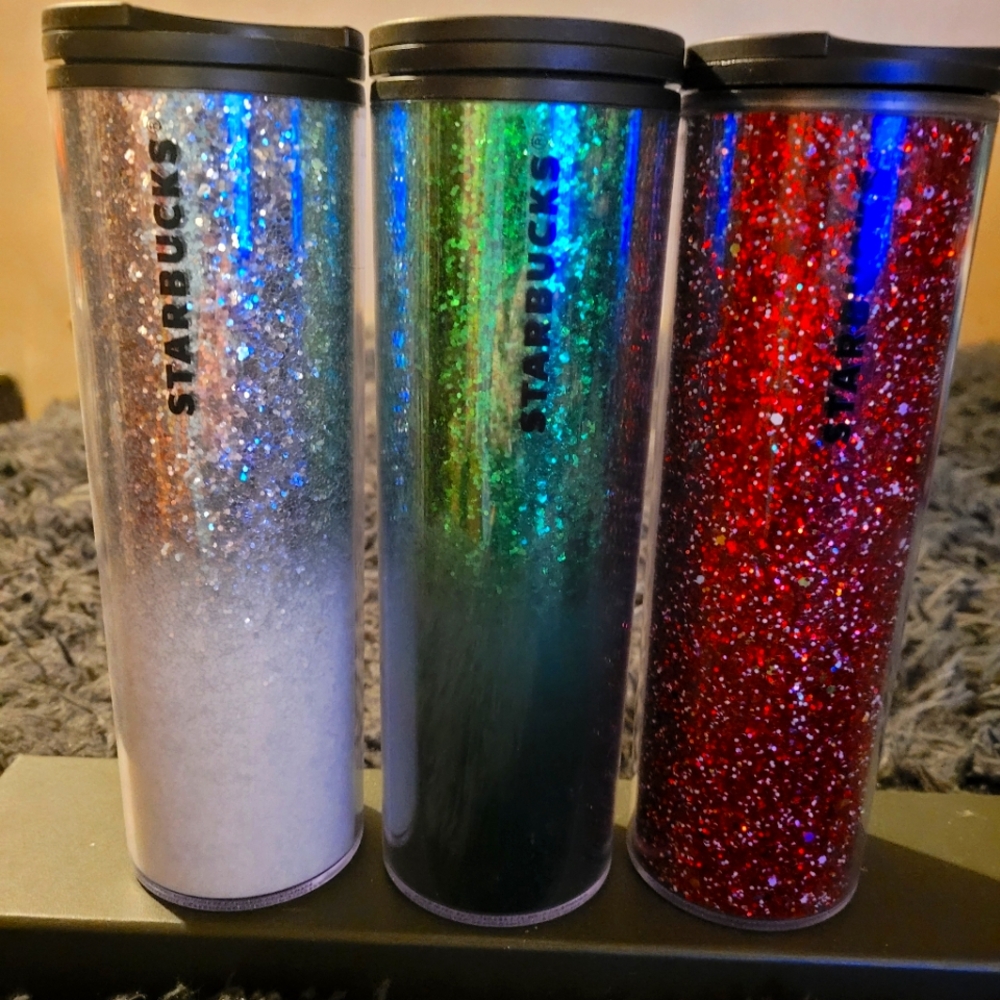 2018 Starbucks Twist Lid Red Sparkle/Glitter 16 oz Tumbler Hot Beverages